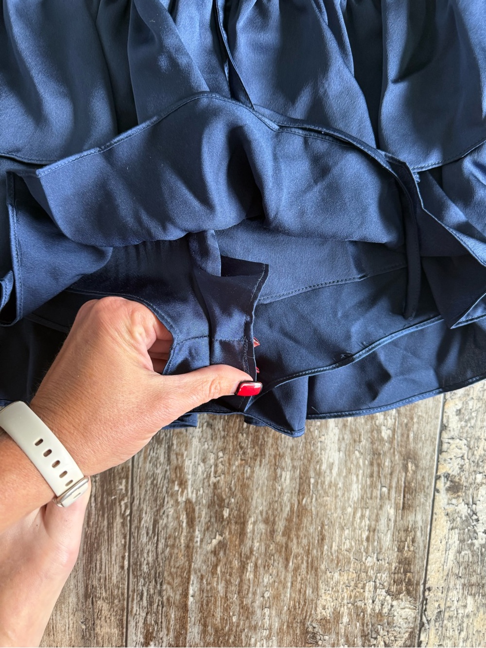 2 for $30 sale: NWT day + moon navy blue silky smocked waist ruffled shorts - M - Picture 6 of 7